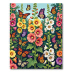 Vibrant Butterfly and Hollyhock Garden Rug