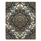 Ornate Gold and Slate Floral Medallion Rug