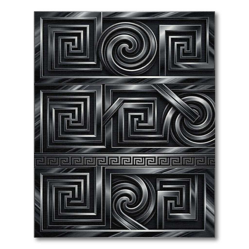 Dark Slate Geometric Spiral Maze Rug