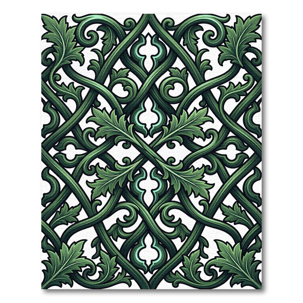 Deep Green Ornate Scrollwork Lattice Rug