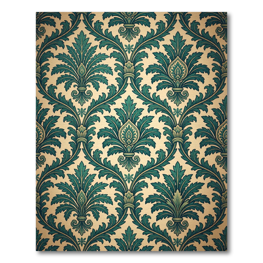 Emerald Damask Scroll Botanical Verdant Rug