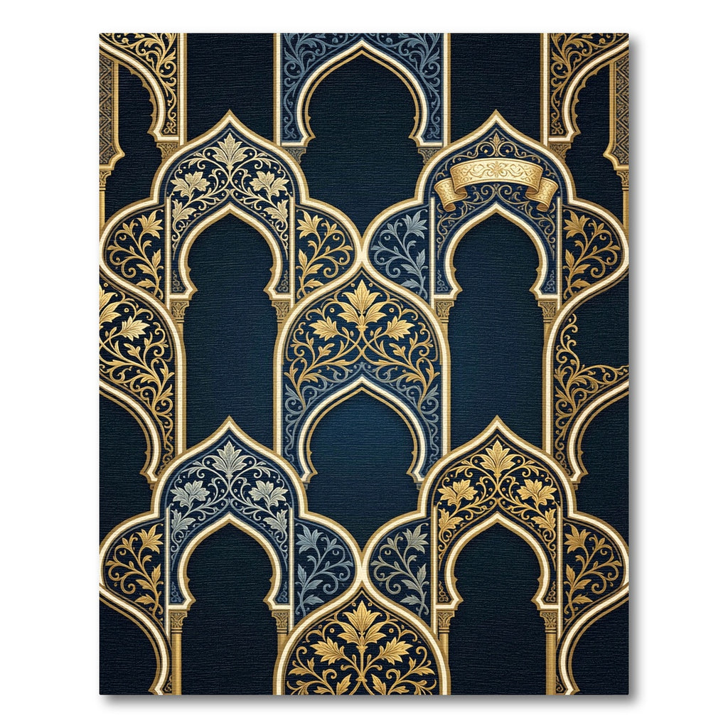 Elegant Gold Arch Royal Blue Tapestry Rug