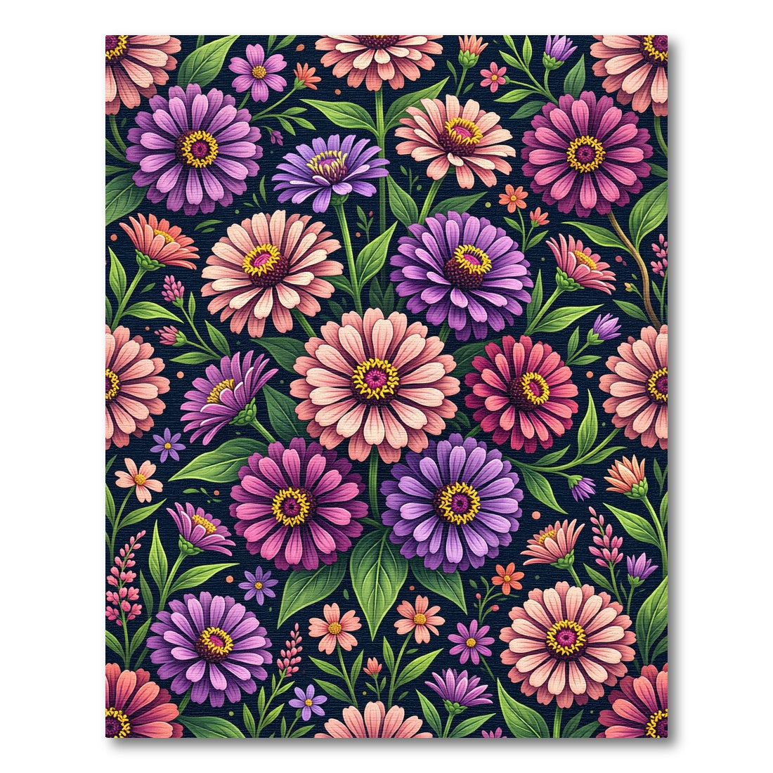 Vibrant Pink and Purple Zinnia Bouquet Rug