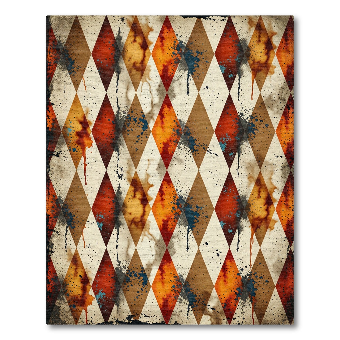 Distressed Ochre and Rust Harlequin Rug