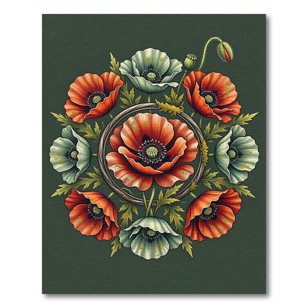 Earthy Poppy Floral Circular Medallion Rug