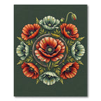 Earthy Poppy Floral Circular Medallion Rug