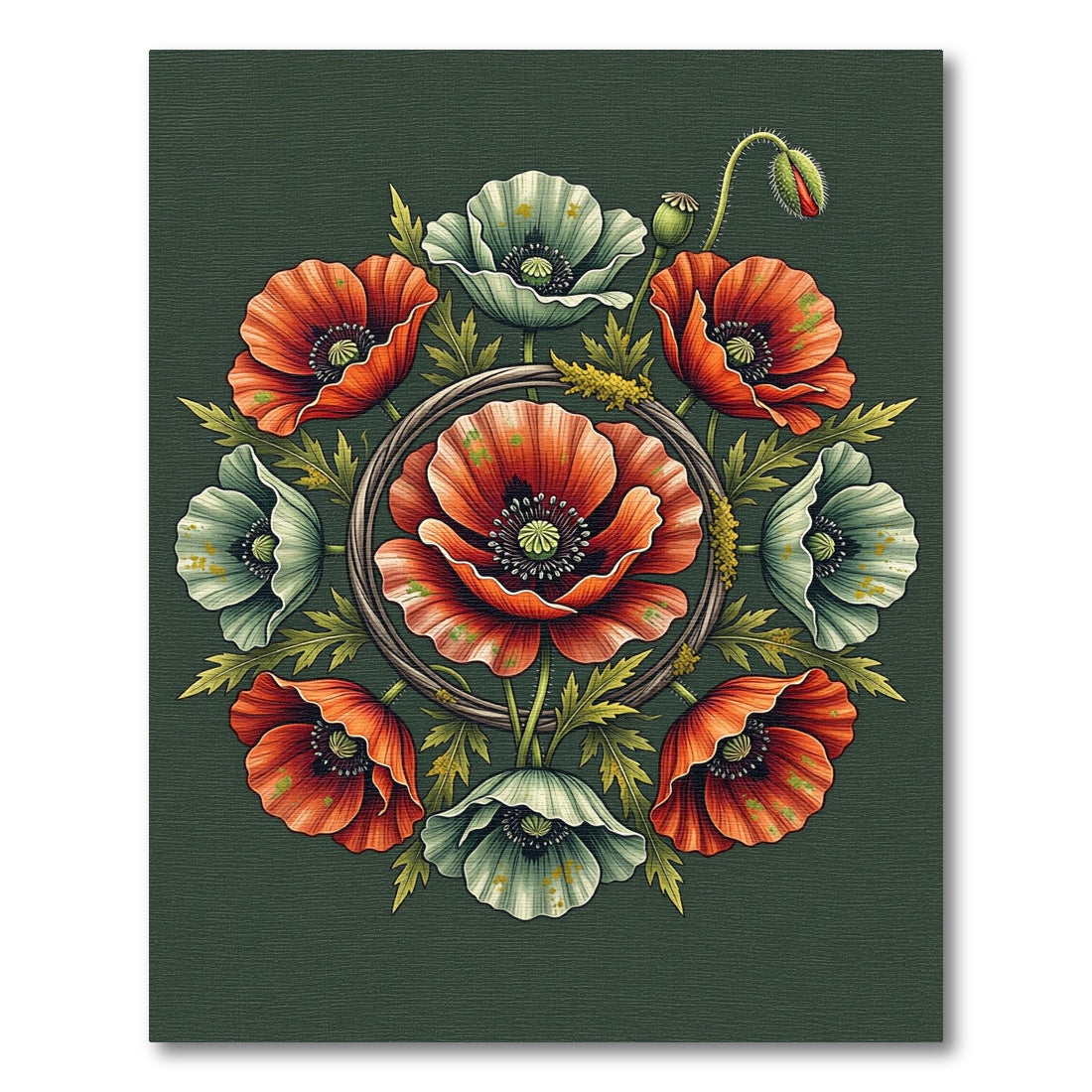 Earthy Poppy Floral Circular Medallion Rug