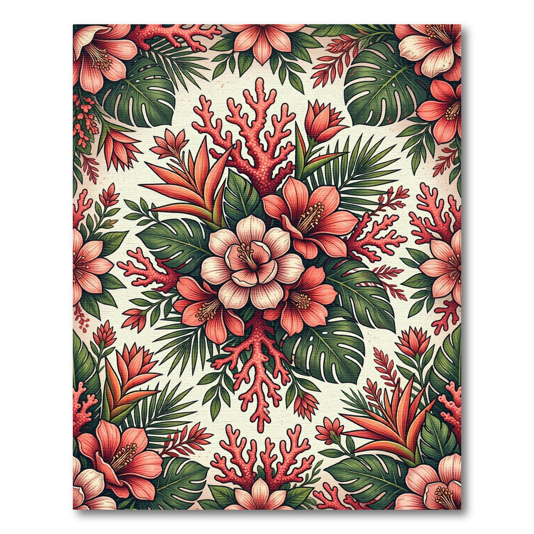 Tropical Coral Reef Botanical Flower Rug