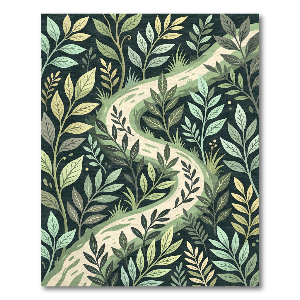 Lush Sage Green Winding Forest Path Rug