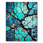 Cracked Teal Textured Organic Cracks Rug