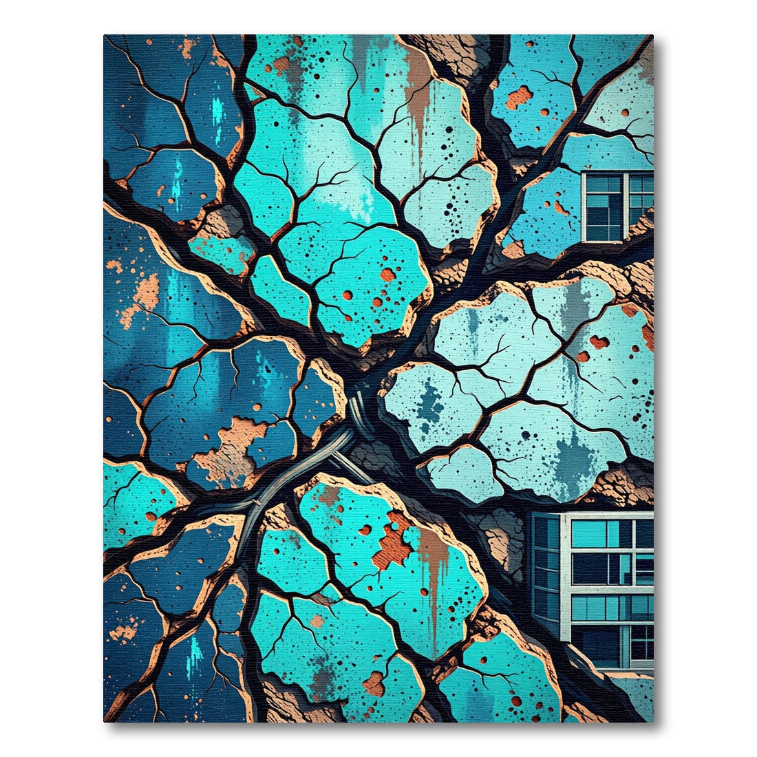 Cracked Teal Textured Organic Cracks Rug