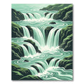 Cascading Emerald Mountain Waterfall Landscape Rug