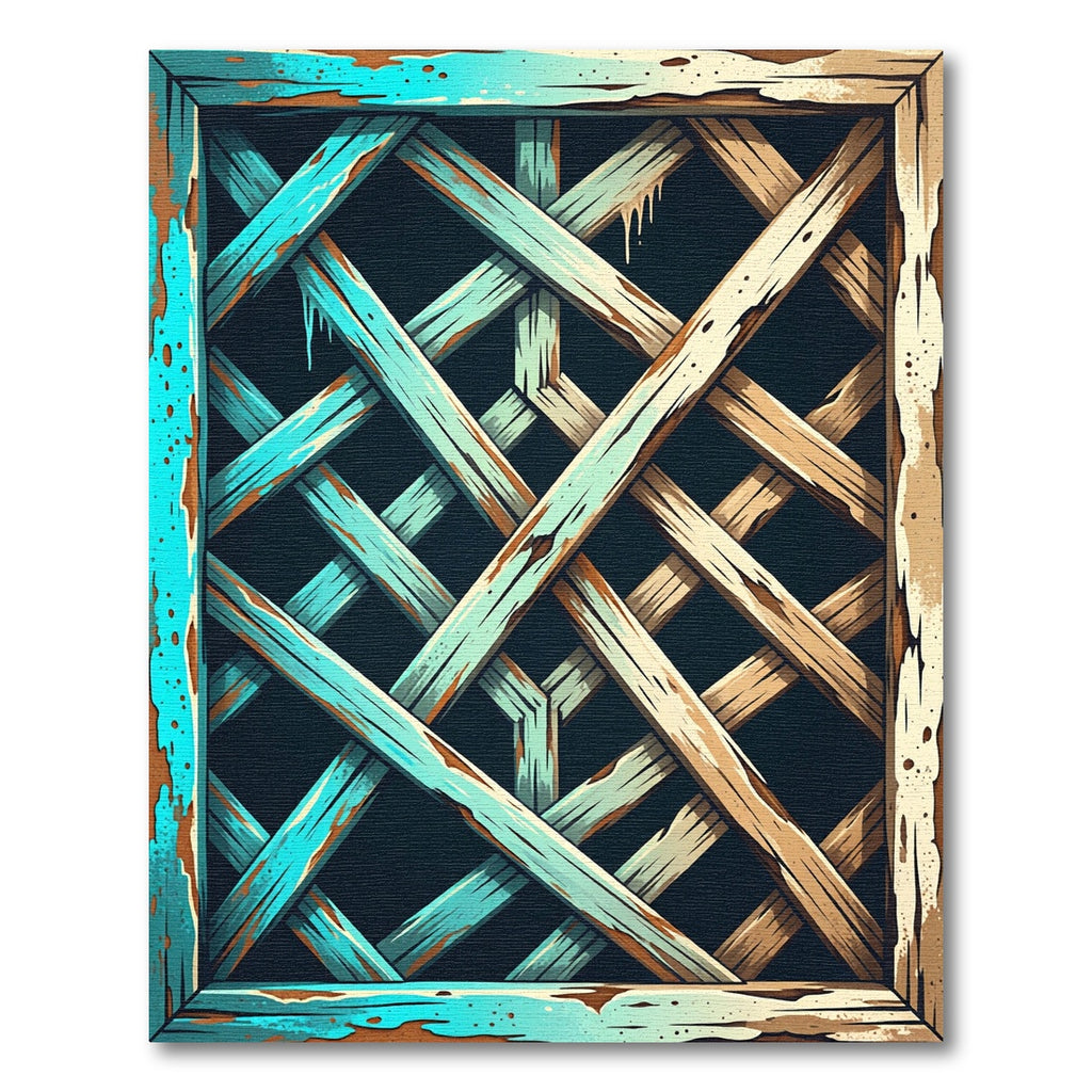 Rustic Teal Wood Lattice Pattern Rug