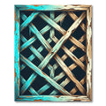 Rustic Teal Wood Lattice Pattern Rug