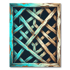Rustic Teal Wood Lattice Pattern Rug
