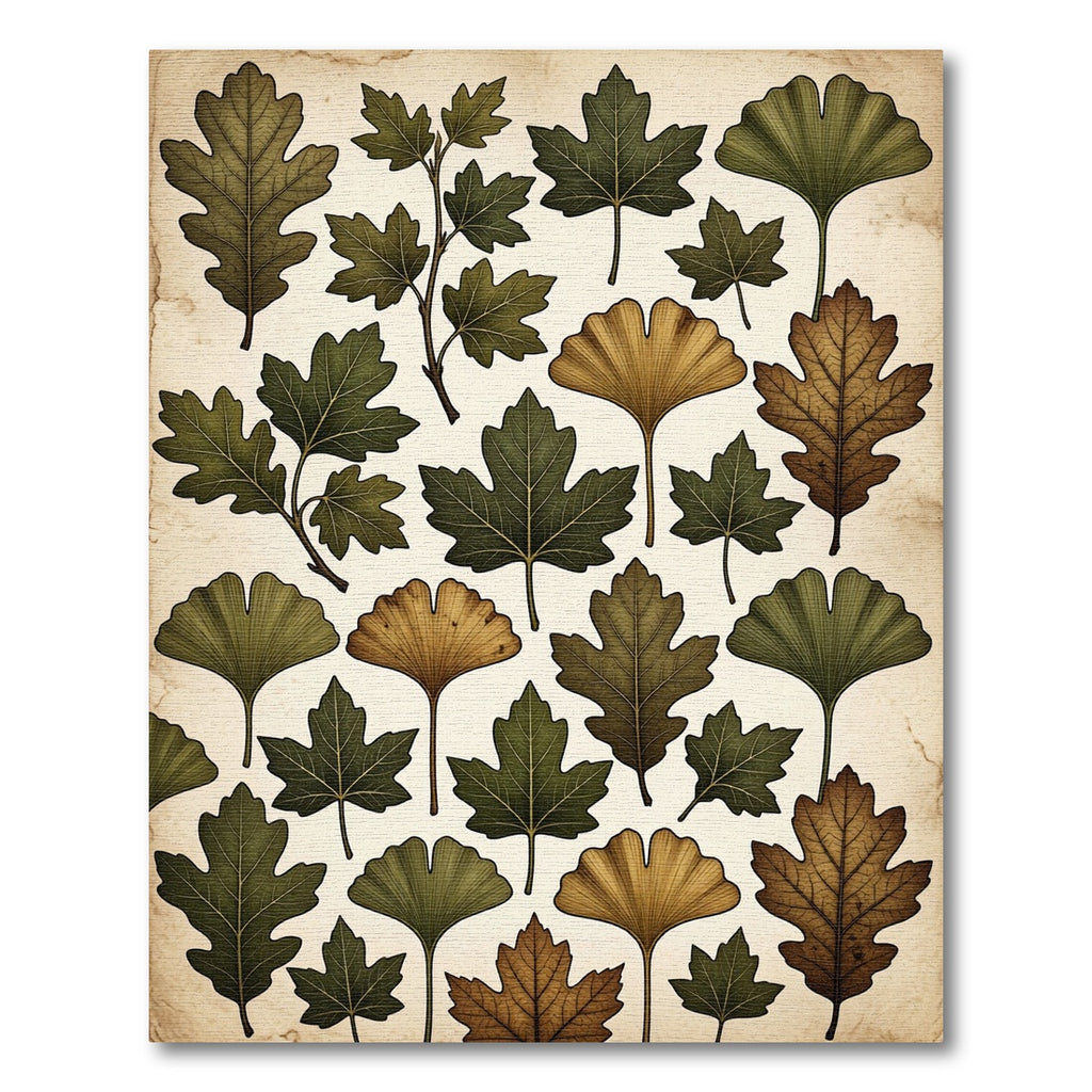 Earthy Autumnal Botanical Forest Leaf Collection Rug