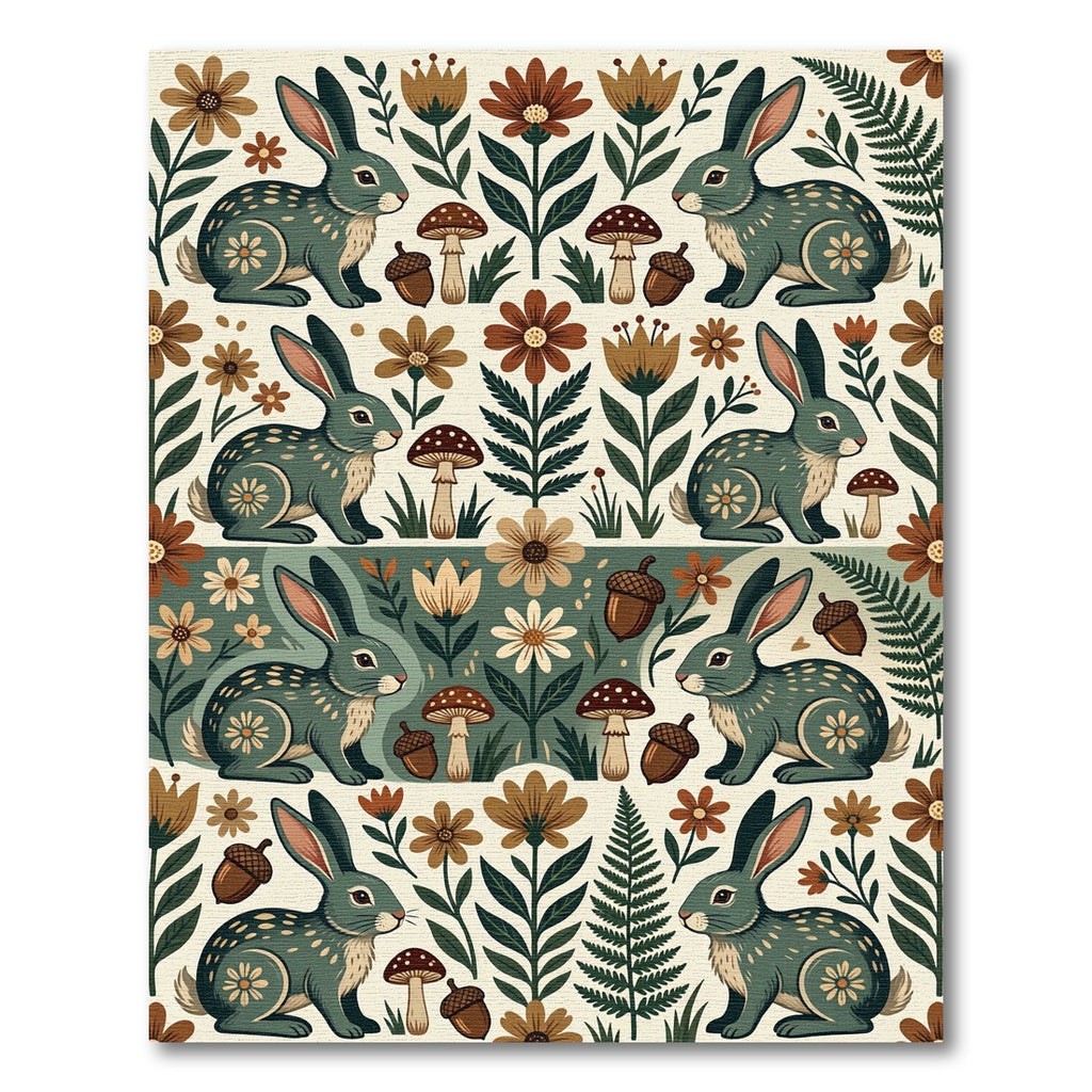 Forest Hare Mushroom Meadow Earthy Folk Rug