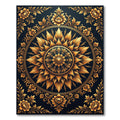 Golden Ornate Floral Sunburst Medallion Rug