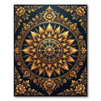 Golden Ornate Floral Sunburst Medallion Rug