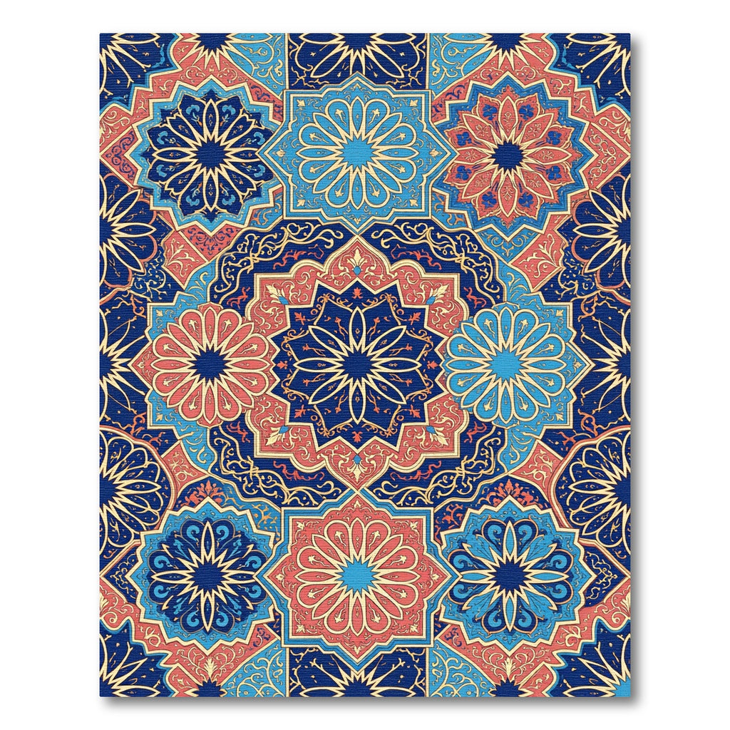 Ornate Navy Blue Floral Geometric Mandala Rug