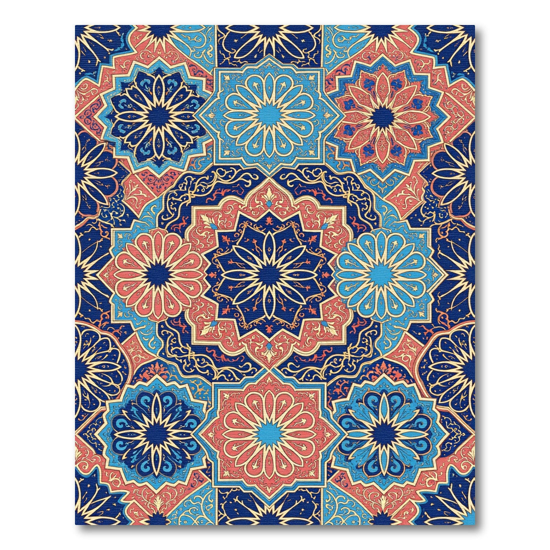 Ornate Navy Blue Floral Geometric Mandala Rug