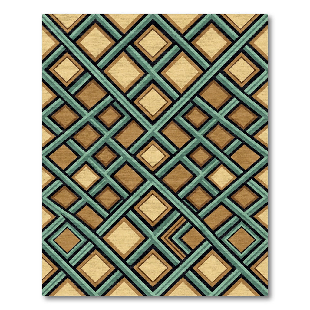 Geometric Sage and Tan Diamond Grid Rug