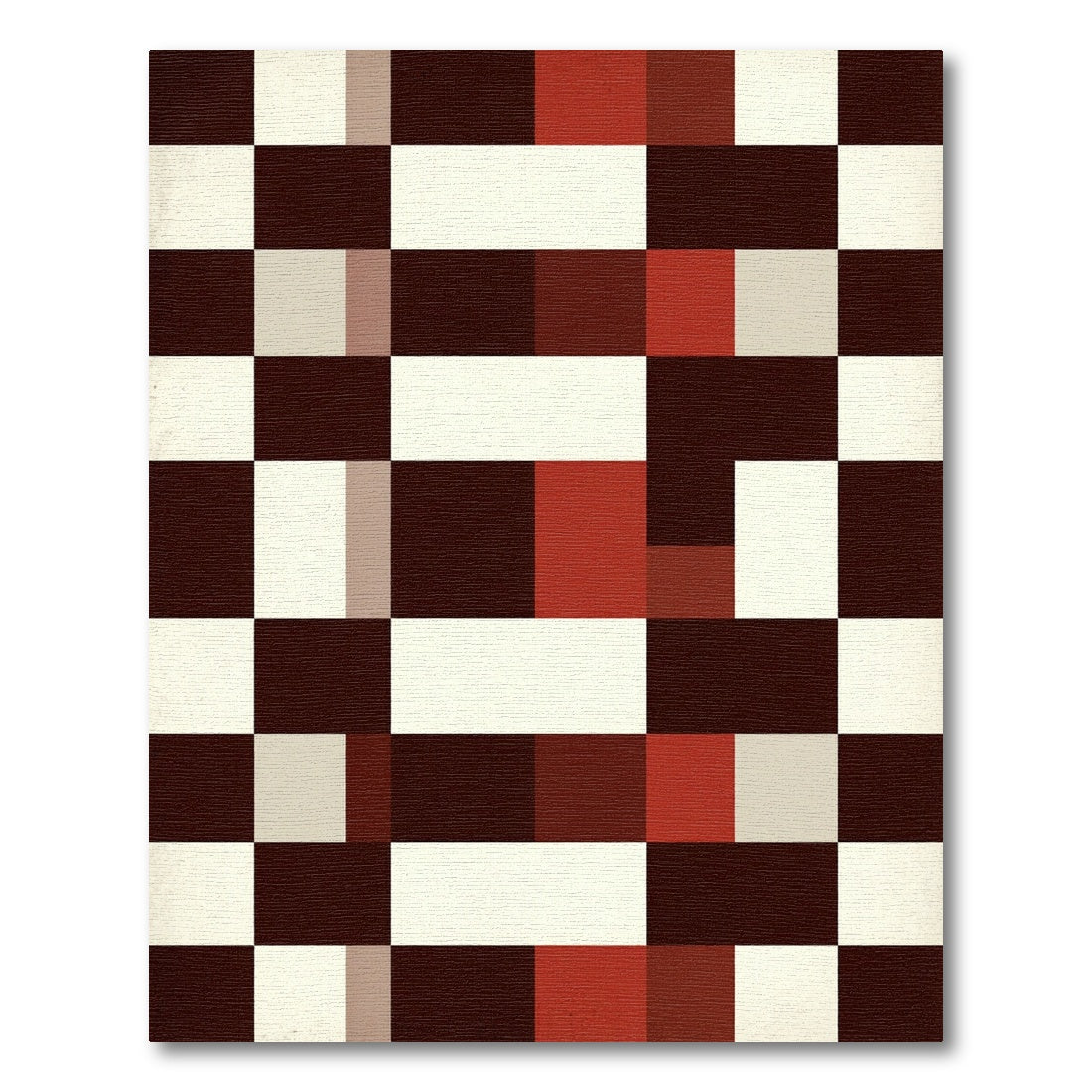 Modern Red Tan Geometric Blocks Rug