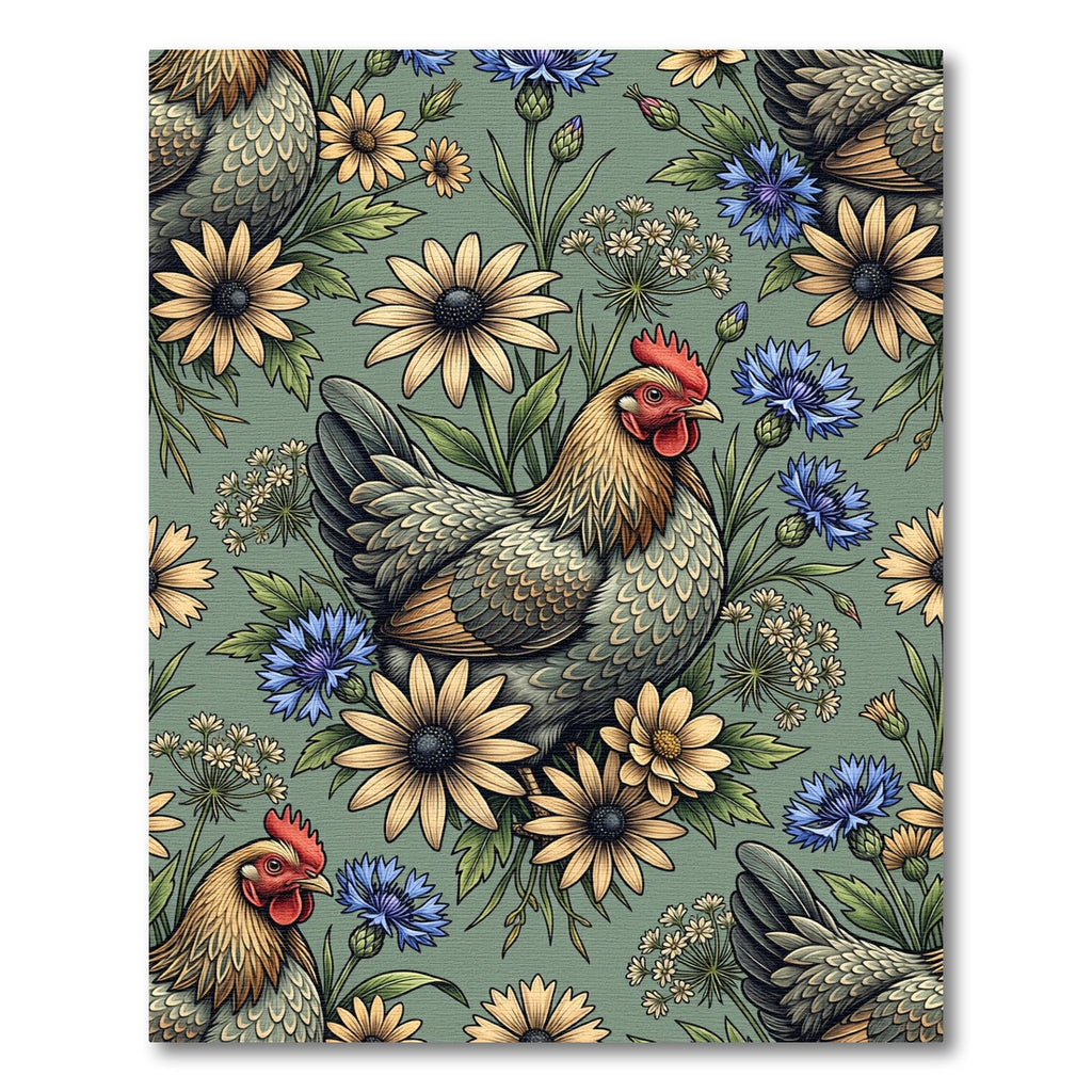 Charming Hen and Meadow Flower Sage Rug