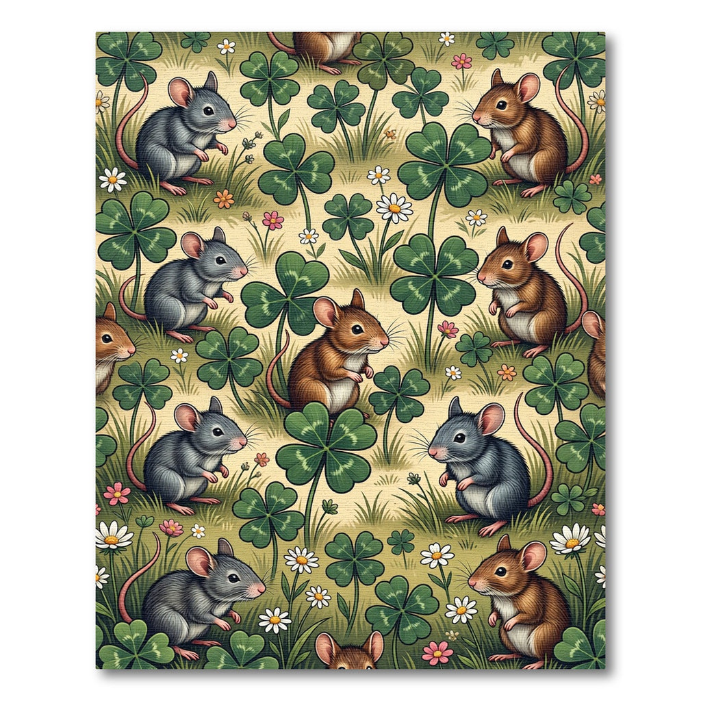 Whimsical Meadow Mice with Clover Rug