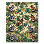 Whimsical Meadow Mice with Clover Rug
