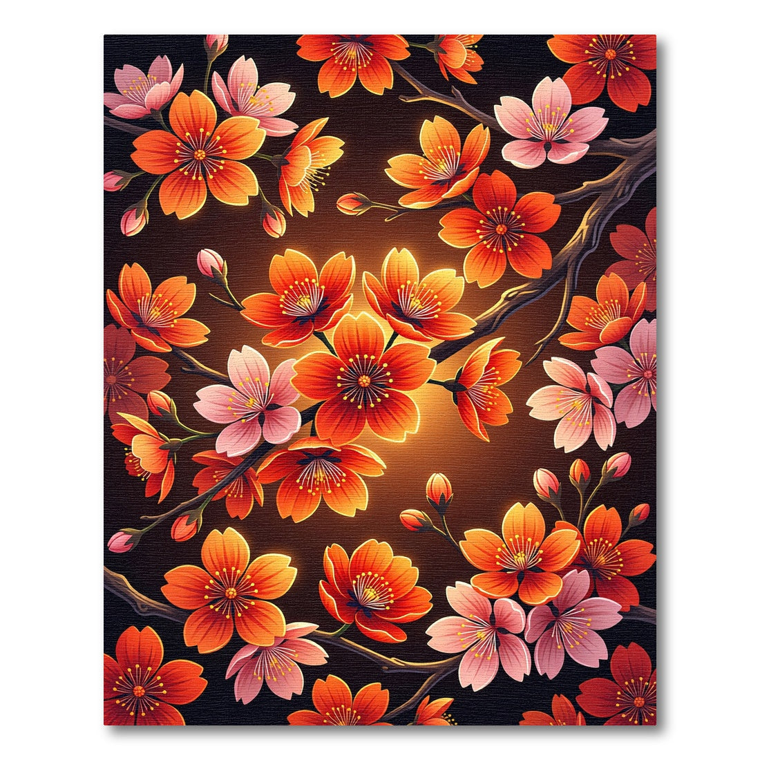Vibrant Orange Pink Blossom Branches Rug