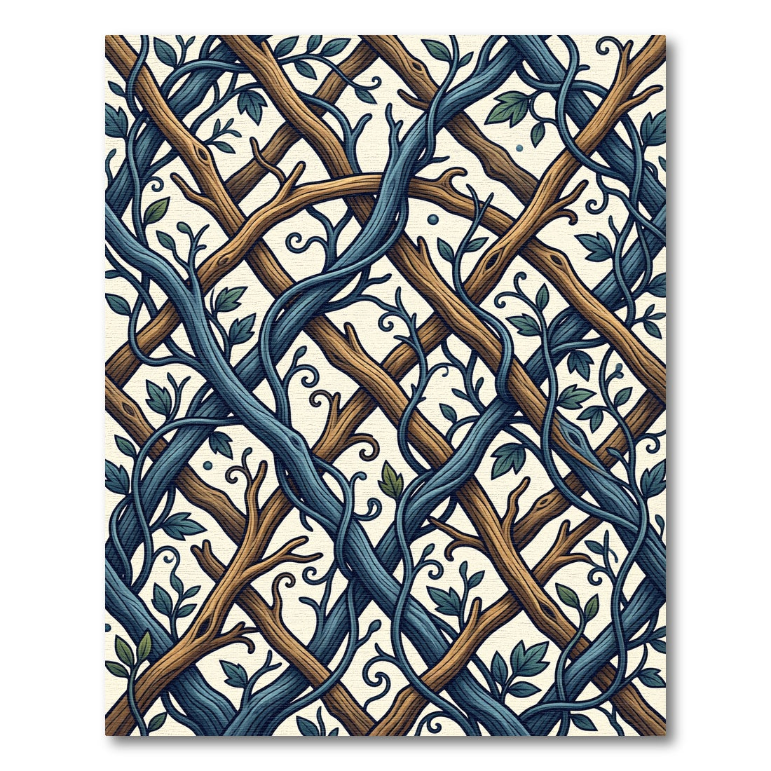 Blue Brown Twig Trellis Swirl Rug