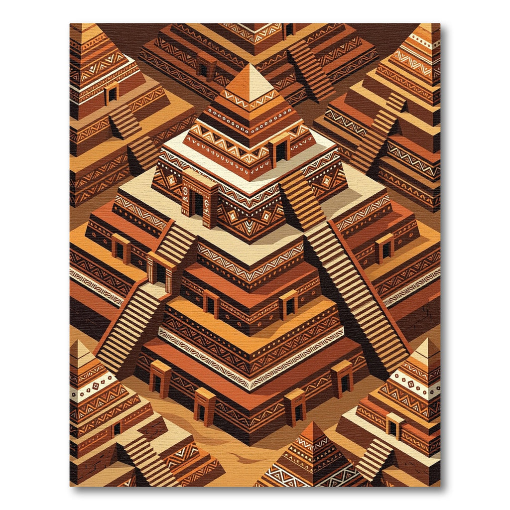 Terracotta Aztec Step Pyramid Geometric Rug