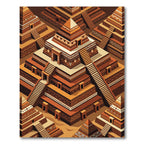 Terracotta Aztec Step Pyramid Geometric Rug