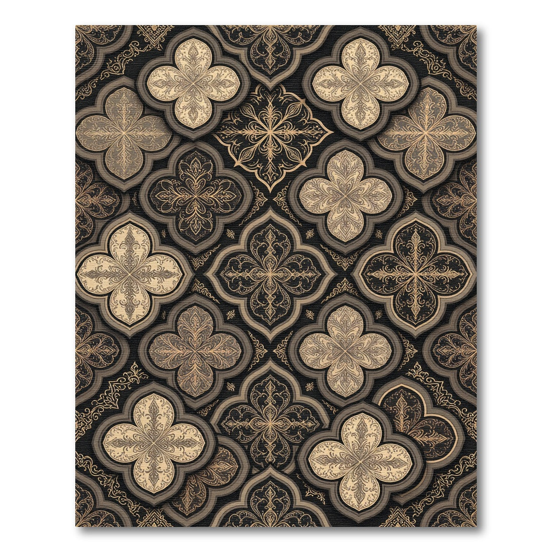Elegant Gold Damask Quatrefoil Embossed Rug