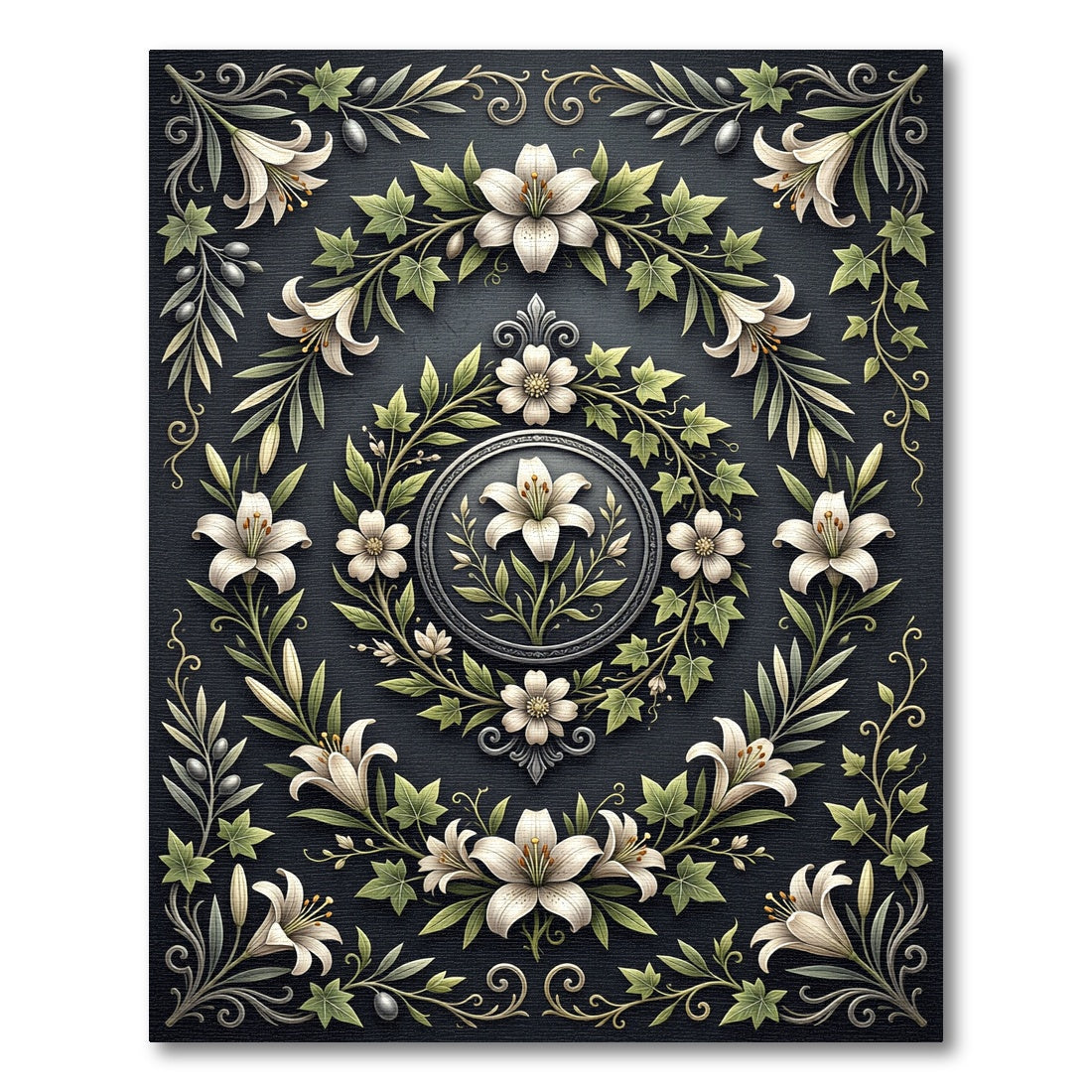 Elegant White Lily Floral Garland Rug