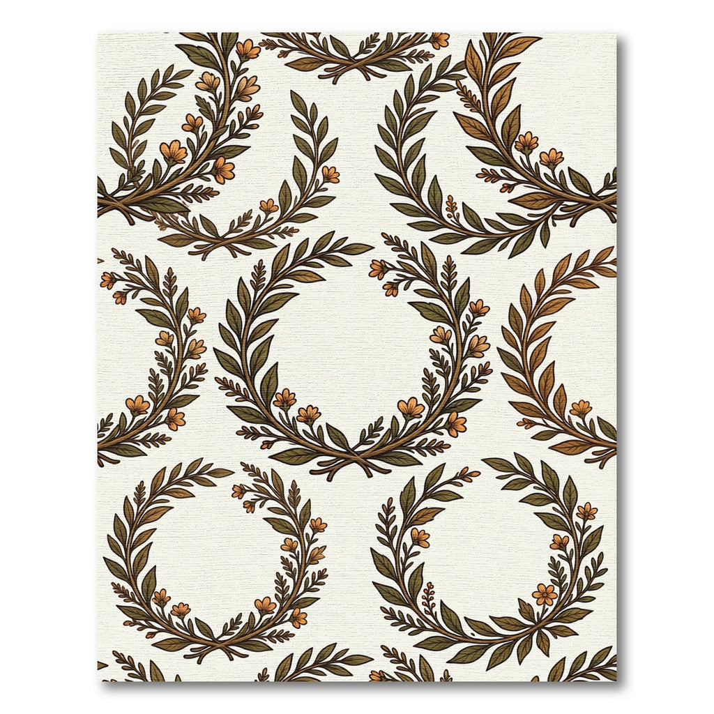 Earthy Green Orange Floral Wreath Rug