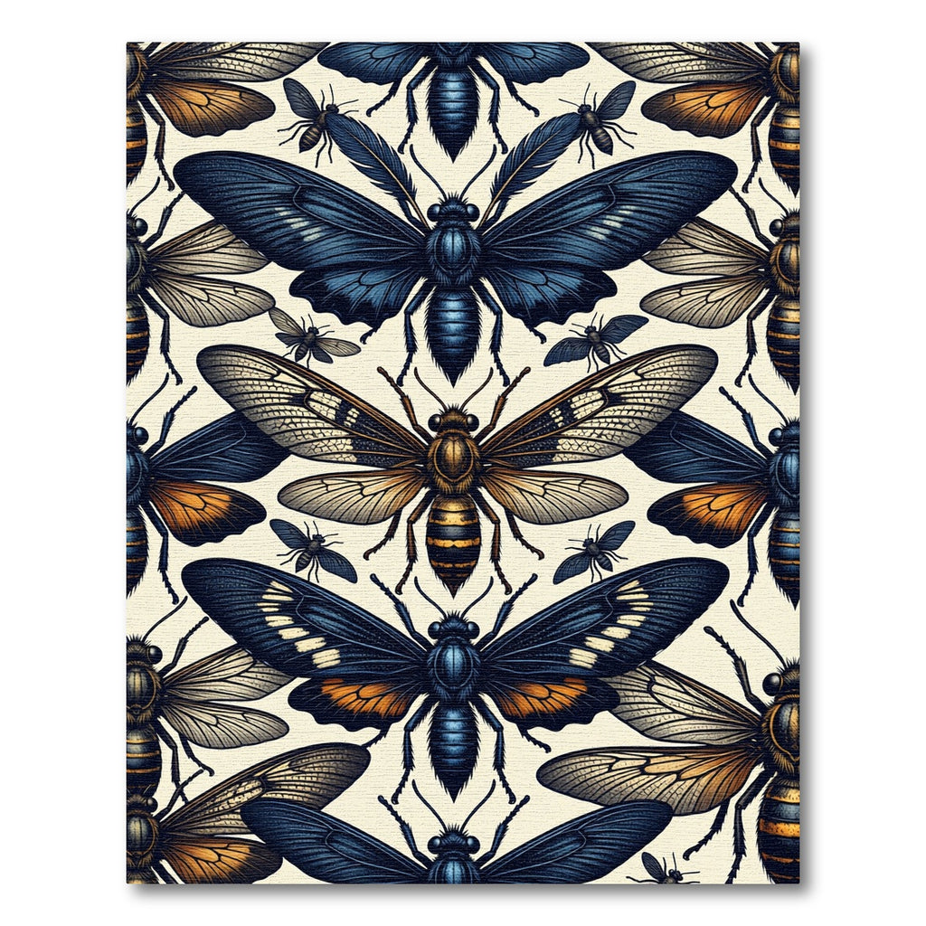 Dark Blue Golden Winged Insect Mosaic Rug