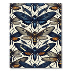 Dark Blue Golden Winged Insect Mosaic Rug