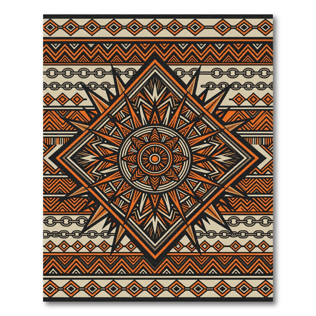 Tribal Geometric Diamond Orange Earthy Rug