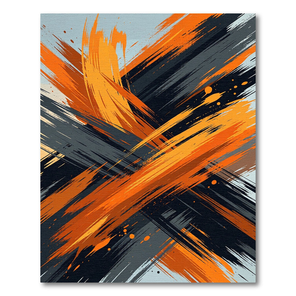 Dynamic Orange And Charcoal Brushstroke Rug