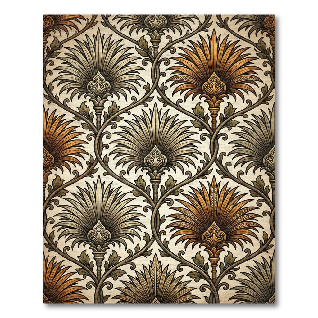 Vintage Metallic Gold Palm Leaf Damask Rug