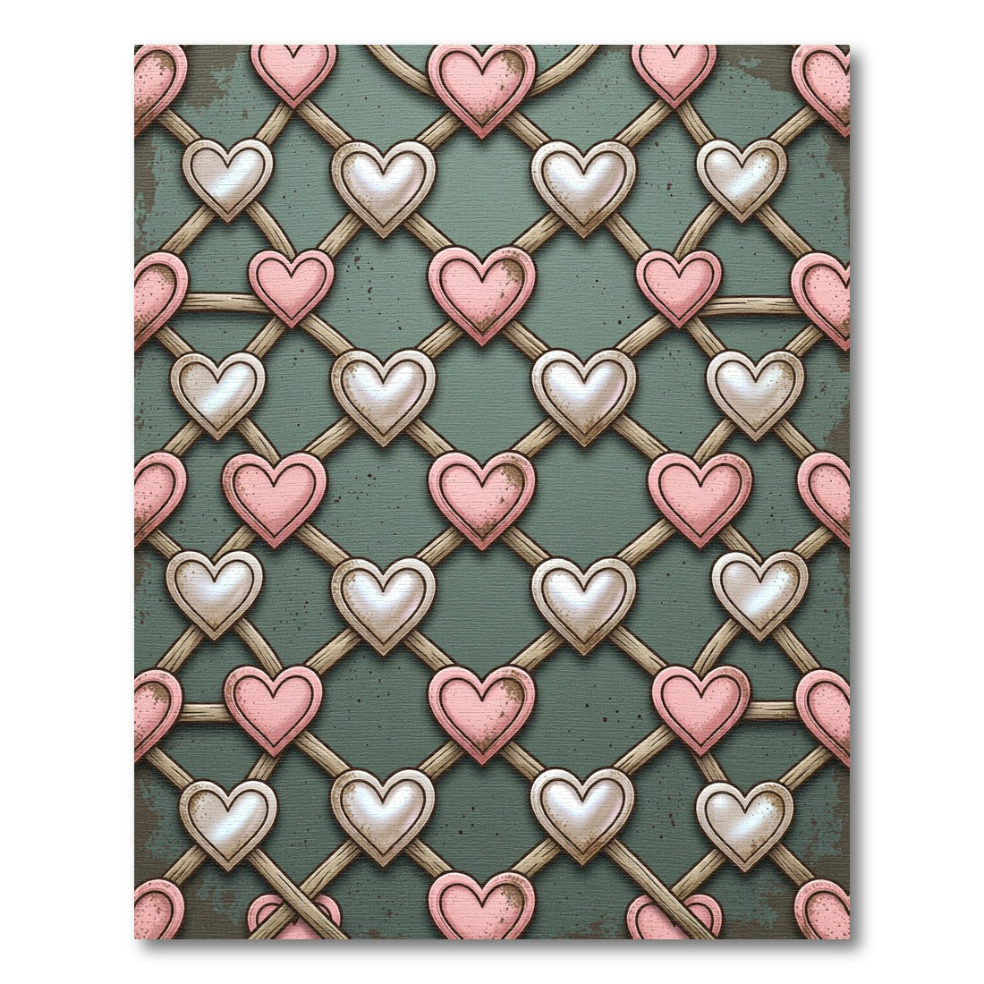 Sage Green Lattice Heart Trellis Rug