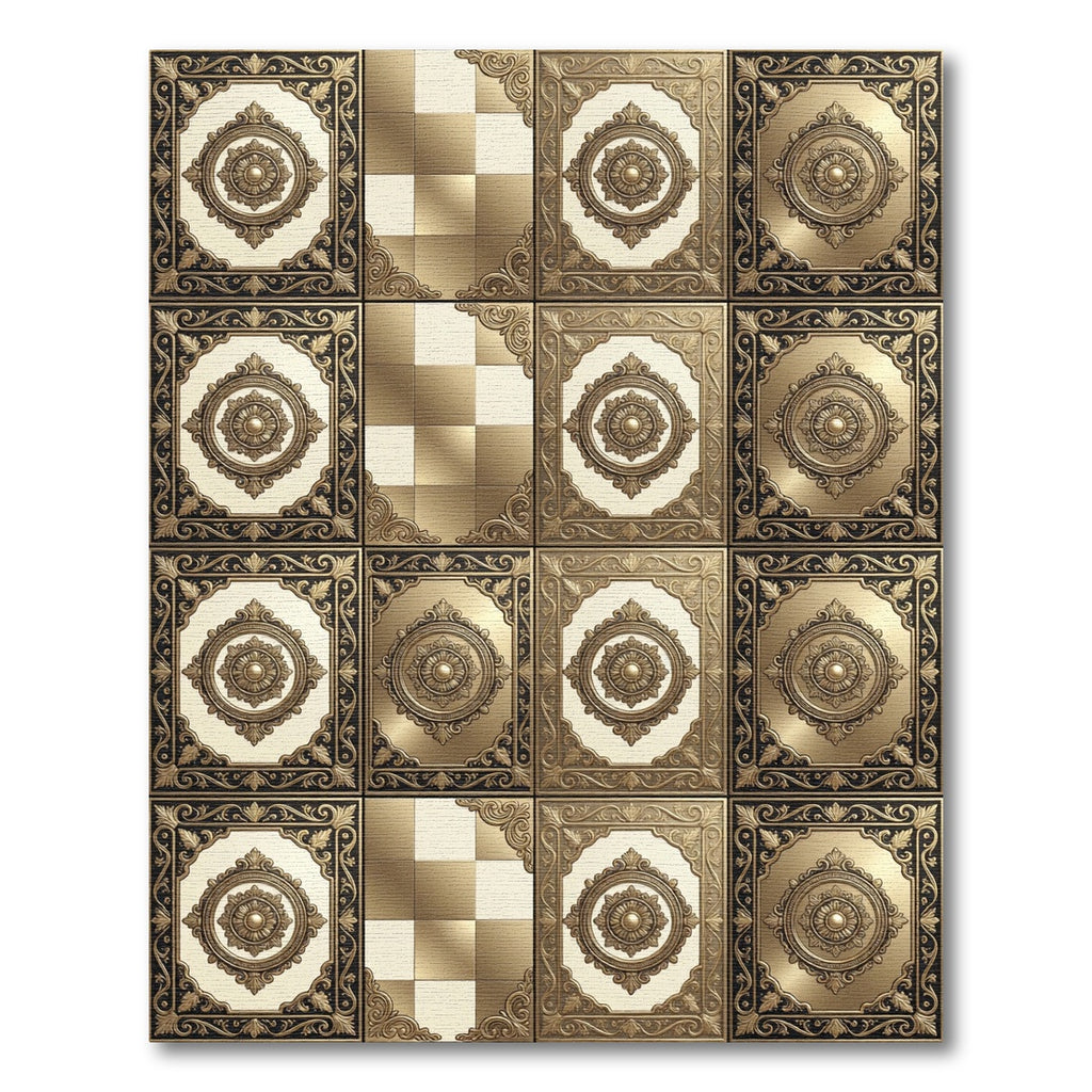 Gold Ornamental Damask Medallion Rug