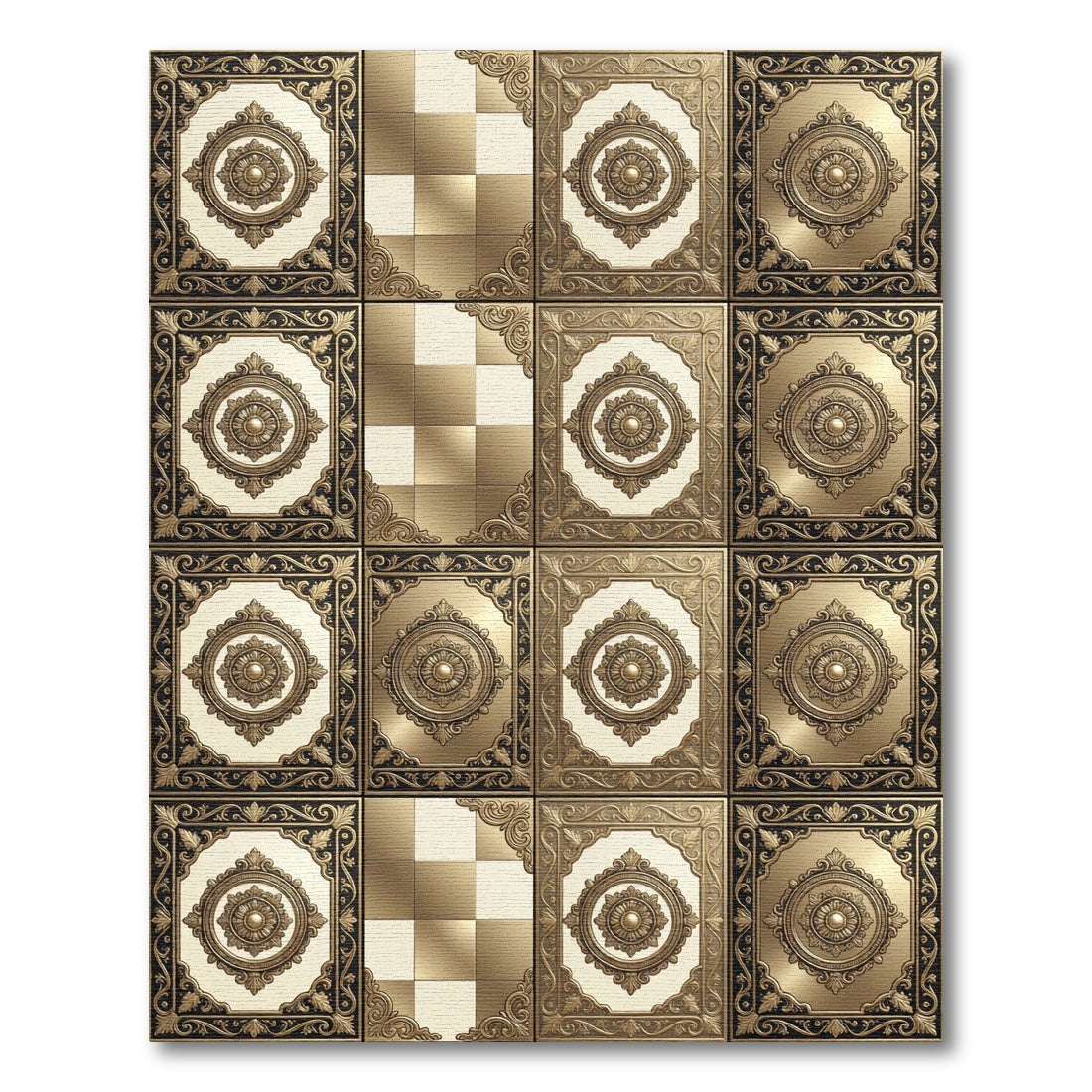 Gold Ornamental Damask Medallion Rug