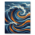Modern Ocean Wave Swirl Blue Orange Rug