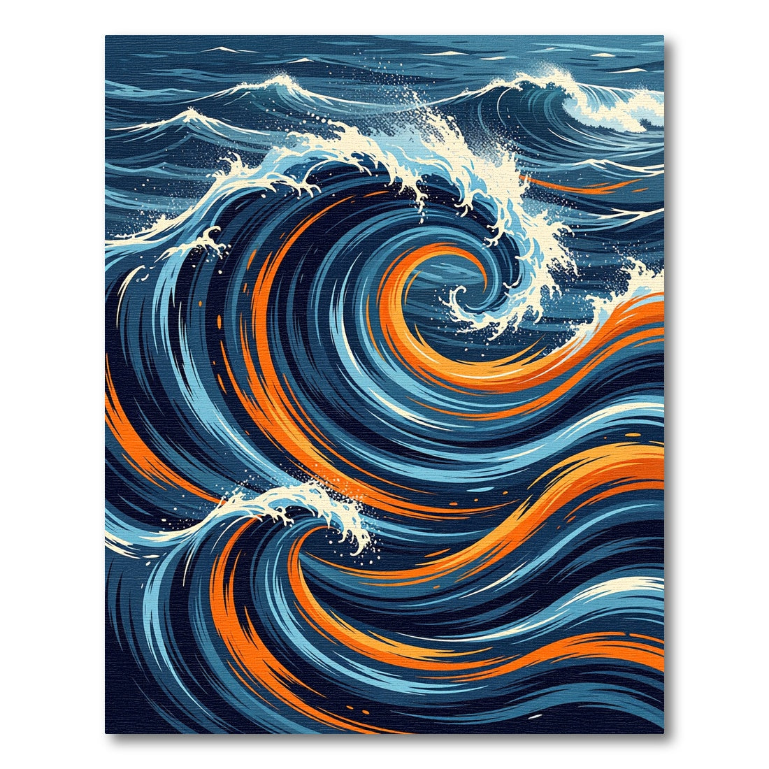Modern Ocean Wave Swirl Blue Orange Rug