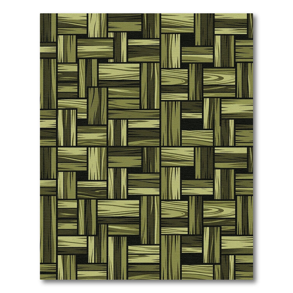 Olive Green Woven Wood Block Grid Rug
