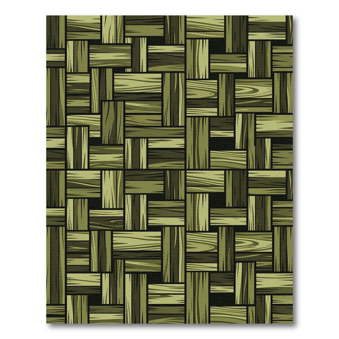 Olive Green Woven Wood Block Grid Rug