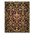 Ornate Gold Damask Burgundy Scrollwork Rug